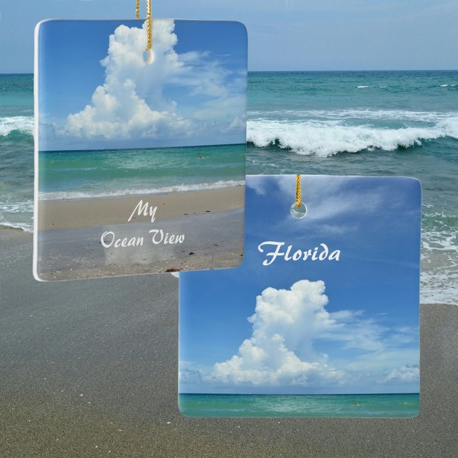 Personalized Ocean View Name Your Beach Ceramic Ornament (Creator Uploaded)