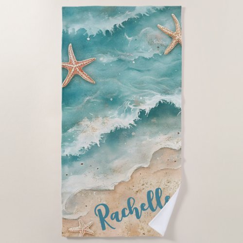 Personalized Ocean Wave Beach Towel | Custom Name