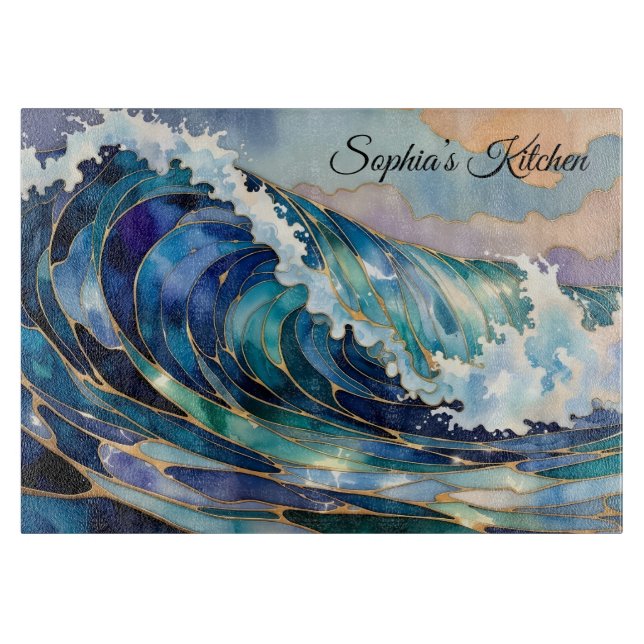 Personalized Ocean Wave Cutting Board Coastal (Front)