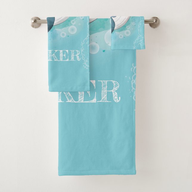 Personalized Ocean Whale Boy Bath Towel Set (Insitu)