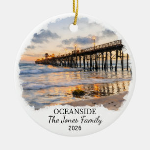 Personalized Oceanside Ornament, Custom California Ceramic Ornament