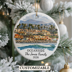 Personalized Oceanside Ornament, Custom California Ceramic Ornament