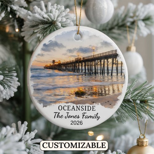 Personalized Oceanside Ornament, Custom California Ceramic Ornament
