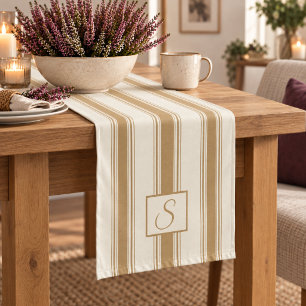Personalized Ochre & Cream Stripes Monogram Short Table Runner