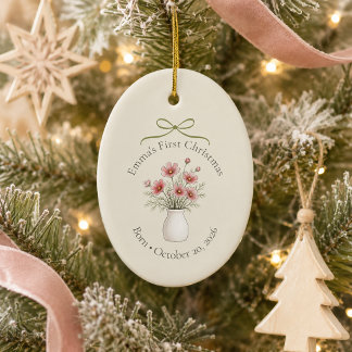 Personalized October Birth Flower First Christmas Ceramic Ornament