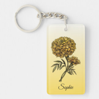 Personalized October Birth Flower Marigold Keychain