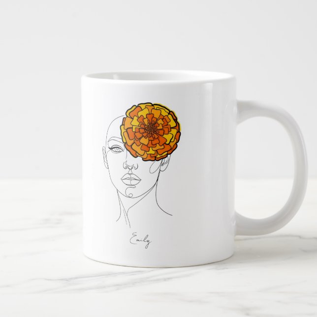 Personalized October Birth Flower Portrait Giant Coffee Mug (Right)