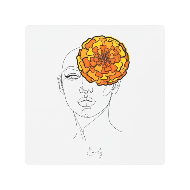Personalized October Birth Flower Portrait Metal Print (Front)