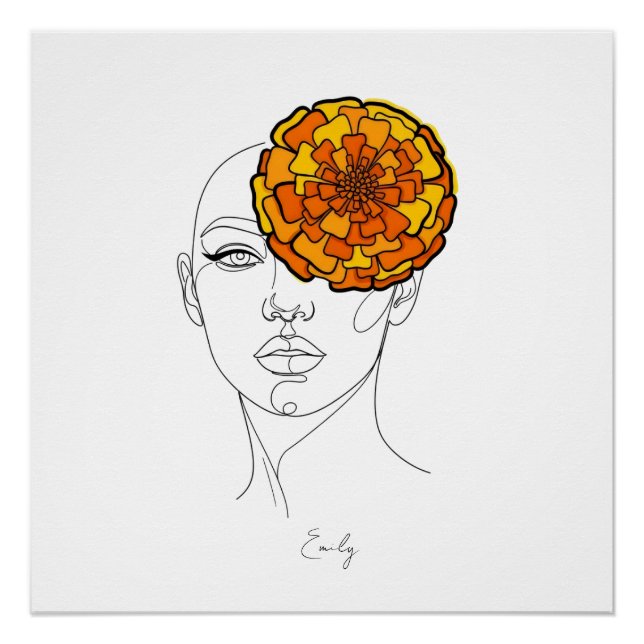 Personalized October Birth Flower Portrait Poster (Front)