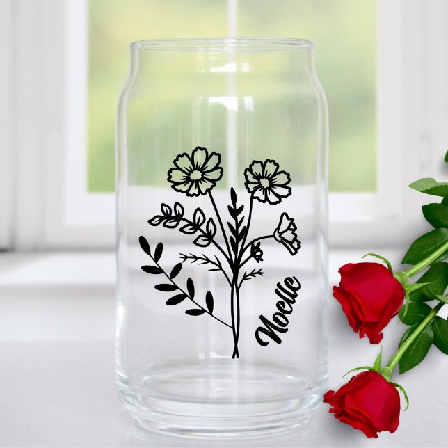 Personalized October Birth Month Flower Cosmos Can Glass (Creator Uploaded)