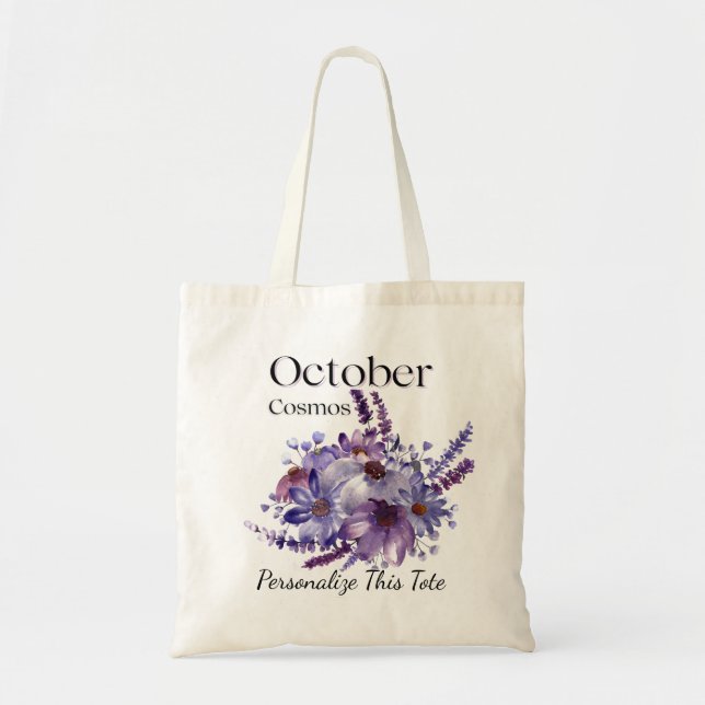 Personalized October Birthday Tote with Cosmos Bag (Front)