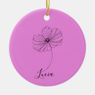 Personalized October Cosmos Birth Flower Gift Ceramic Ornament
