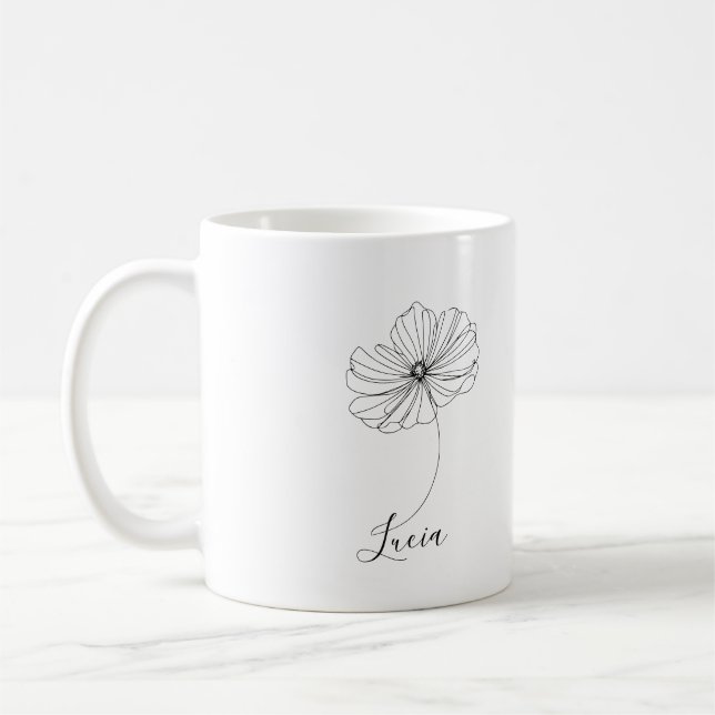 Personalized October Cosmos Birth Flower Gift  Coffee Mug (Left)