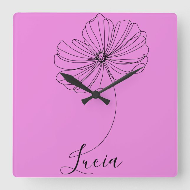 Personalized October Cosmos Birth Flower Gift  Square Wall Clock (Front)