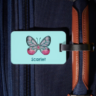 Personalized October Teal Glasswing Butterfly Art Luggage Tag