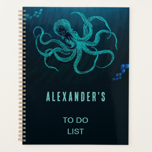 Personalized Octopus Blue  Black Planner