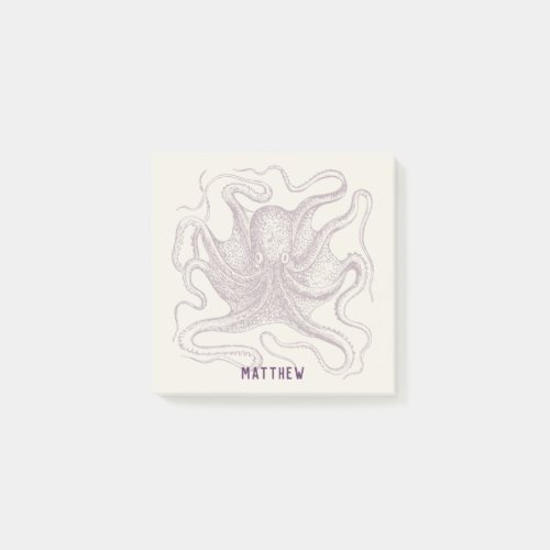 Personalized Octopus Illustrated Purple and Cream Post_it Notes