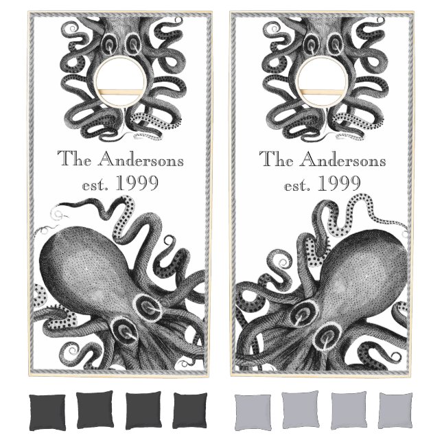 Personalized Octopus  Nautical Black White Cornhole Set (Set)