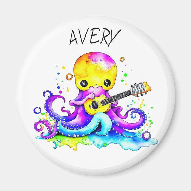 Personalized Octopus Playing Guitar Psychedelic   Magnet (Front)