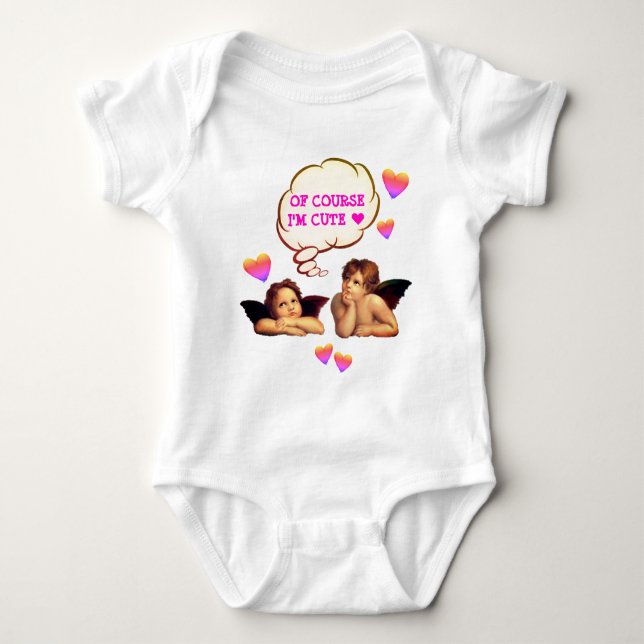 Personalized OF COURSE I'M CUTE Cherub Angel Baby Bodysuit (Front)