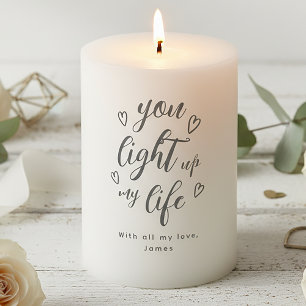 Personalized Off-Black Script Romantic Valentine Pillar Candle