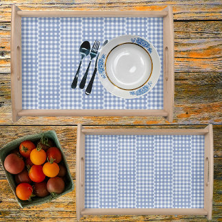 Personalized Off Set Blue White Check Gingham Serving Tray