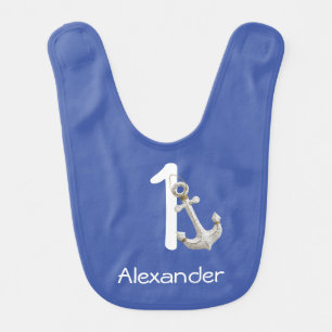 Personalized Off-White Anchor w/ Age Baby Bib
