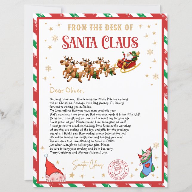 Personalized Official North Pole Letter from Santa (Front)