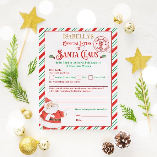 Personalized Official North Pole Letter To Santa 