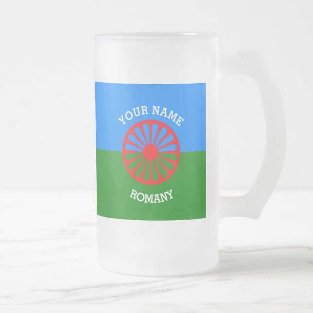 Personalized Official Romany gypsy travellers flag Frosted Glass Beer Mug (Right)
