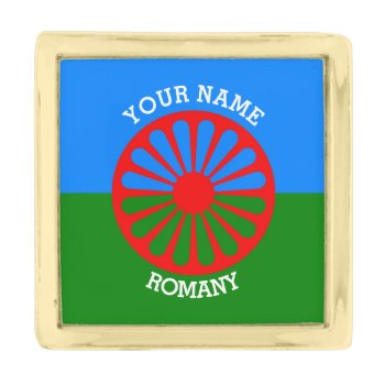 Personalized Official Romany Gypsy Travellers Flag Gold Finish Lapel Pin by customizedgifts at Zazzle