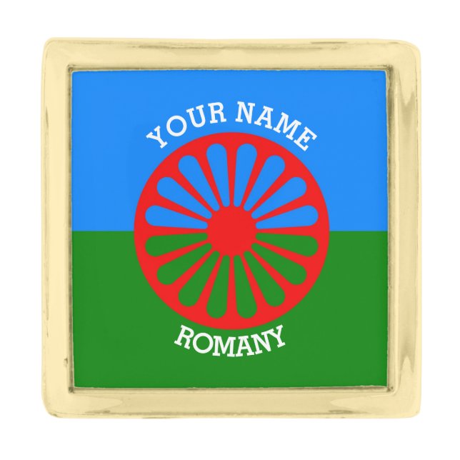Personalized Official Romany gypsy travellers flag Gold Finish Lapel Pin (Front)