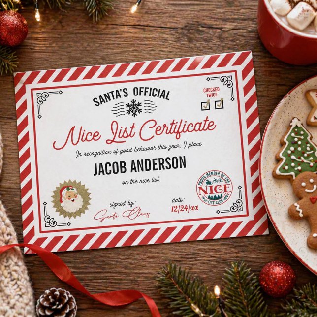 Personalized Official Santa Nice List Certificate (A fun Christmas North Pole Santa's Nice list certificate. Personalize it with your child's name)