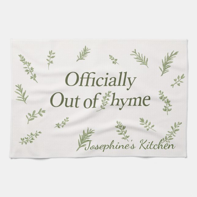 Personalized Officially Out of Thyme Funny Kitchen Towel (Horizontal)