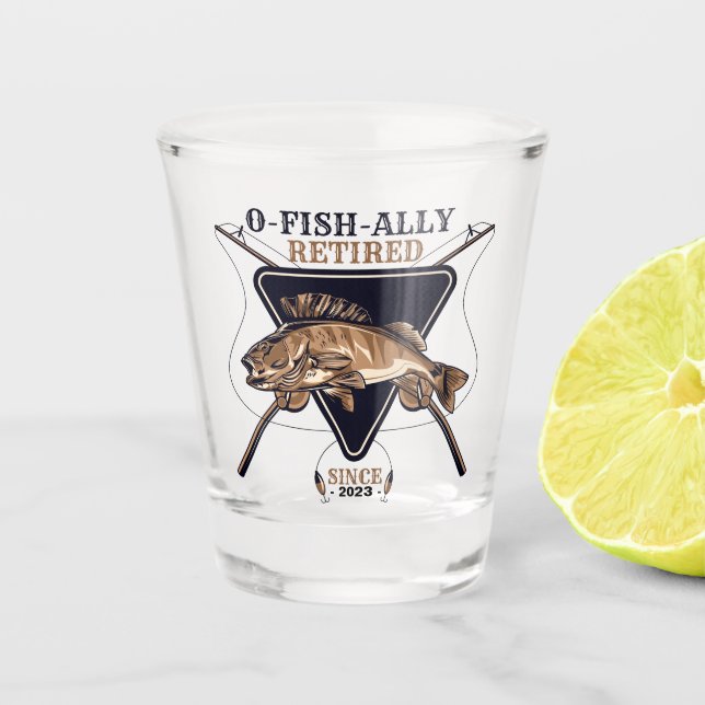 Personalized Ofishally Retired Funny Retirement Shot Glass (Front)