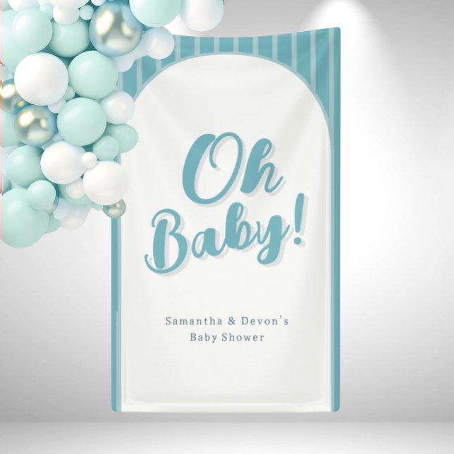 Personalized Oh Baby Photo Wall Shower Banner (Blue Boys Oh Baby Striped Photo Wall Banner)