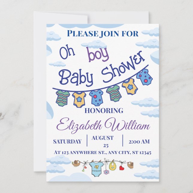 personalized oh  boy baby shower invitations (Front)