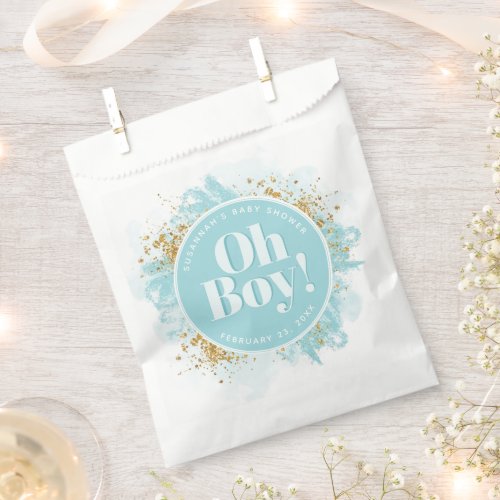 Personalized  Oh Boy Shower Watercolor Glitter Favor Bag