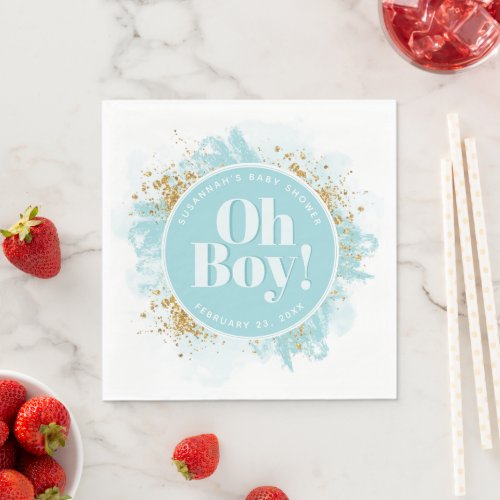 Personalized  Oh Boy Shower Watercolor Glitter Napkins