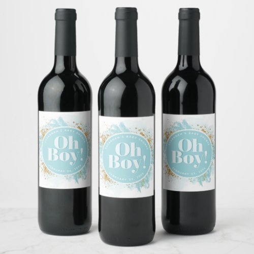 Personalized  Oh Boy Shower Watercolor Glitter Wine Label