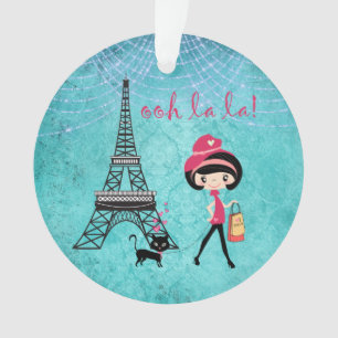 Personalized Oh La La Paris Girl and Cat Ornament