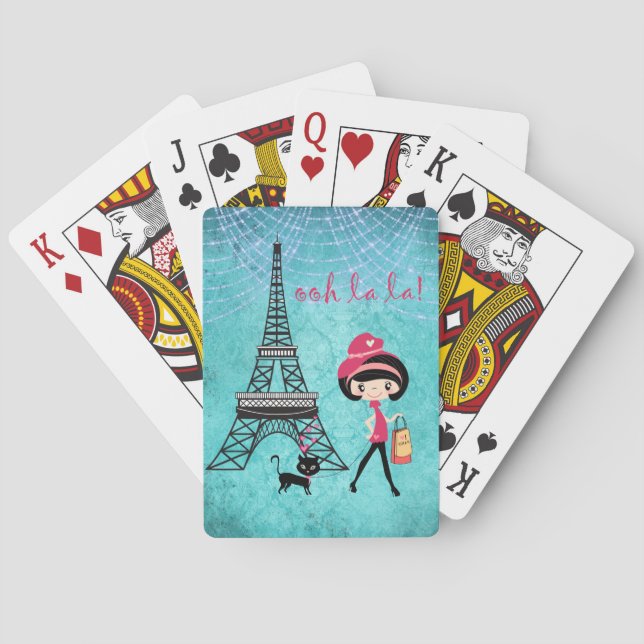 Personalized Oh La La Paris Girl and Cat Poker Cards (Back)