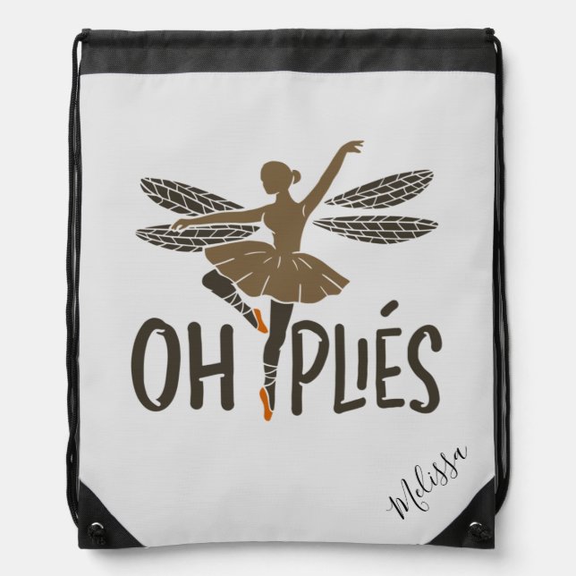 Personalized Oh Plies Ballet Dancer Drawstring Bag (Front)