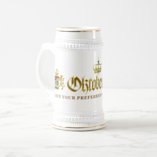 PERSONALIZED OKTOBERFEST Bavaria Crest Golden Gilt Beer Stein (Front Left)