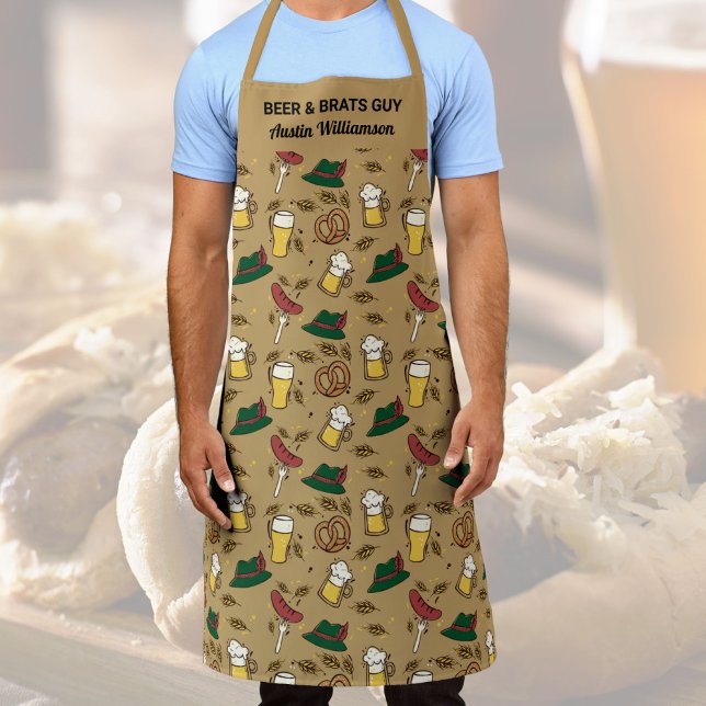 Personalized Oktoberfest Beer & Brats Guy Funny Apron (Creator Uploaded)
