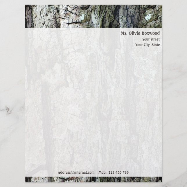 Personalized Old Bark Texture with Return Address Letterhead (Front)
