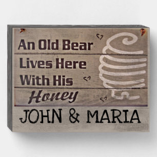 PERSONALIZED OLD BEAR & HIS HONEY WOOD WALL SIGN