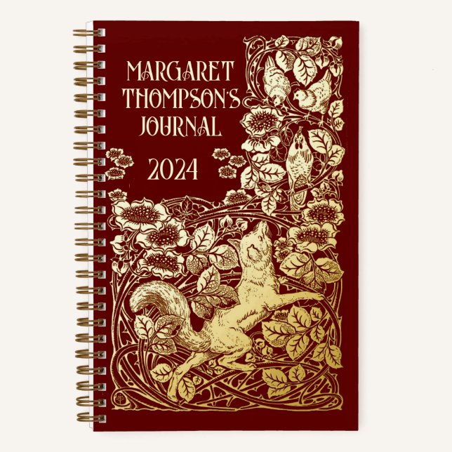 Personalized Old Book Reynard Fox Dotted Journal (Front)