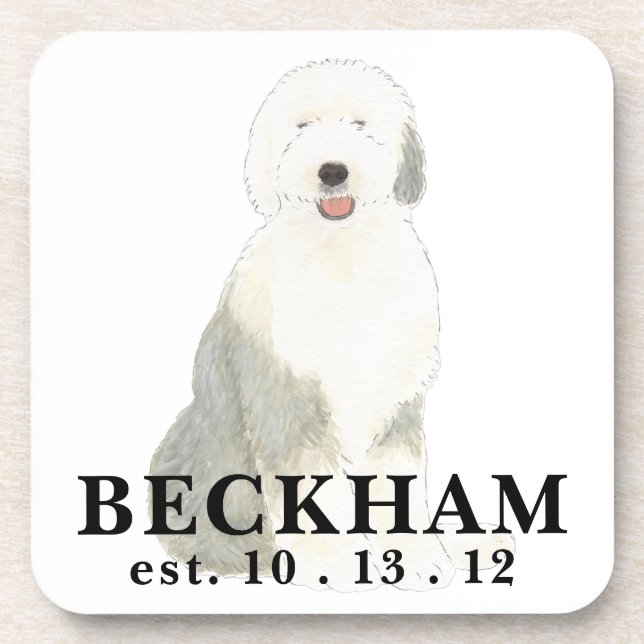 Personalized Old English Sheepdog Beverage Coaster (Front)