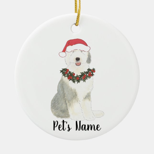 Personalized Old English Sheepdog Ceramic Ornament (Front)